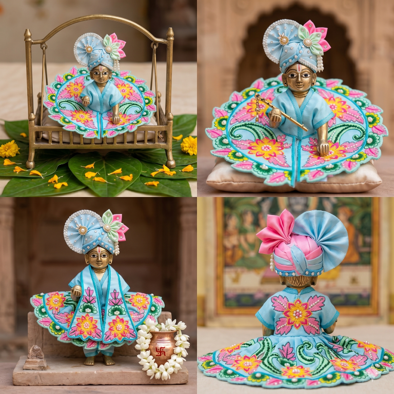 Tiny Shiny Laddu Gopal Poshak Thakur Ji Dress Heavy Designer Dress for Kanha Ji Fancy Dress for Bal Krishna Janmaasthmi Special for Ladoo Gopal Ji (Size- 0 to 5)