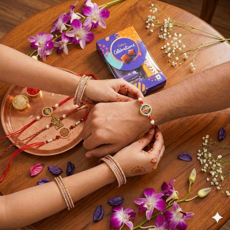 Set of 4 Premium Divine Rakhi Set for Brother, Bhai, Multicolor