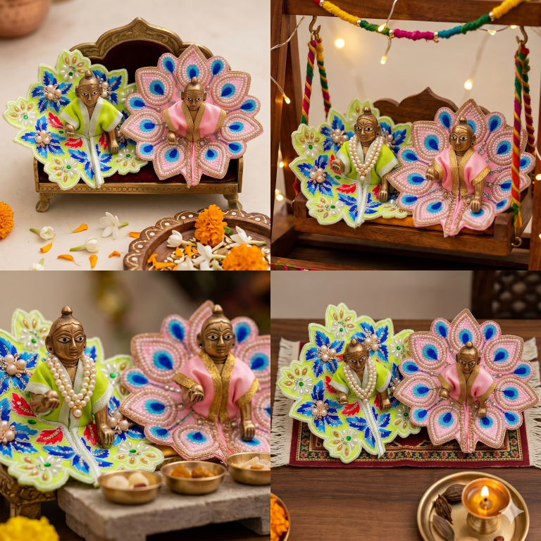 Tiny Shiny Laddu Gopal Poshak Thakur Ji Dress Heavy Designer Dress for Kanha Ji Fancy Dress for Bal Krishna Janmaasthmi Special for Ladoo Gopal Ji (Size-0 to 2)