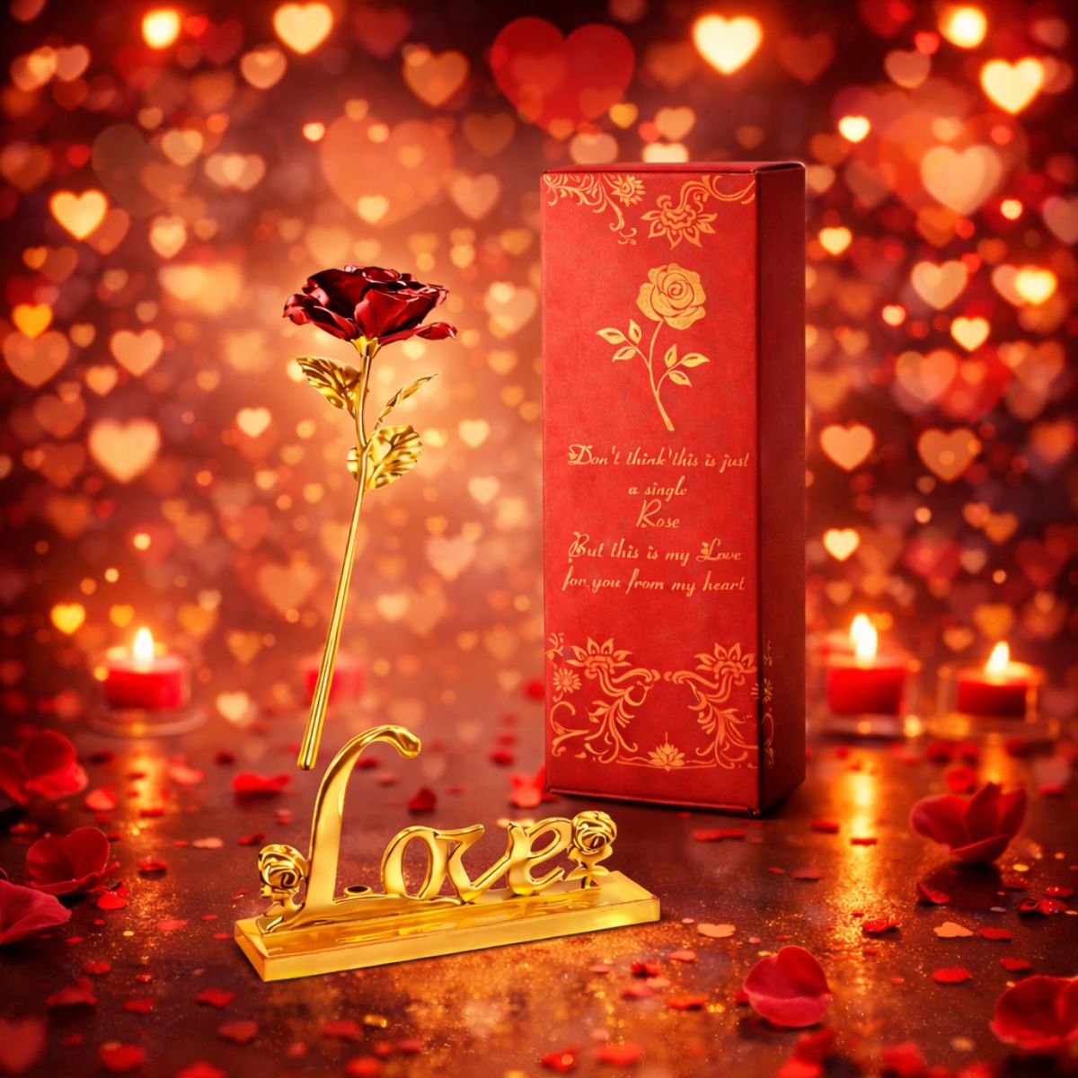 Gold Foil Rose & Love Showpiece Gift Set