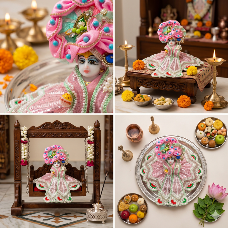 Tiny Shiny Laddu Gopal Poshak Thakur Ji Dress Heavy Designer Dress for Kanha Ji Fancy Dress for Bal Krishna Janmaasthmi Special for Ladoo Gopal Ji (Size-0 to 5)