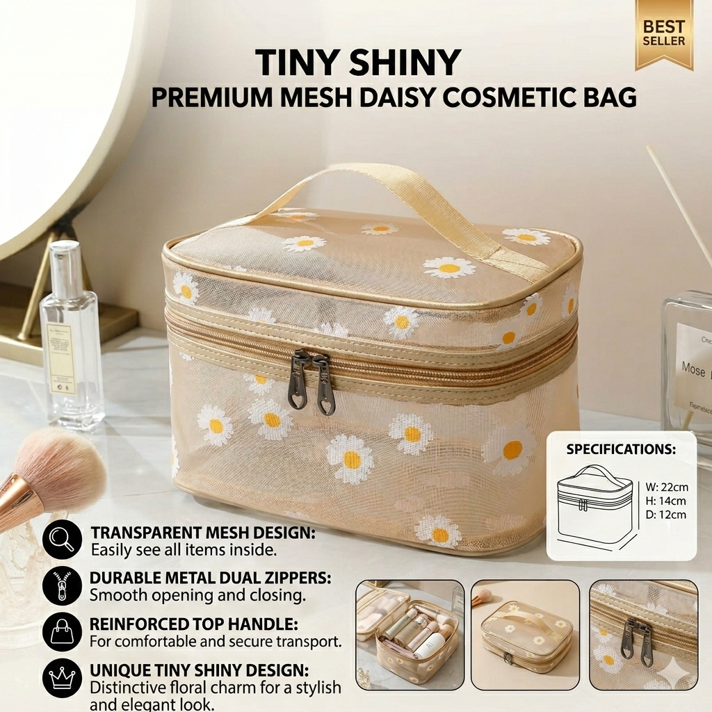 Tiny Shiny Transparent Travel Cosmetic Bag —  Waterproof Toiletry Organizer with Zipper for  Men and Women