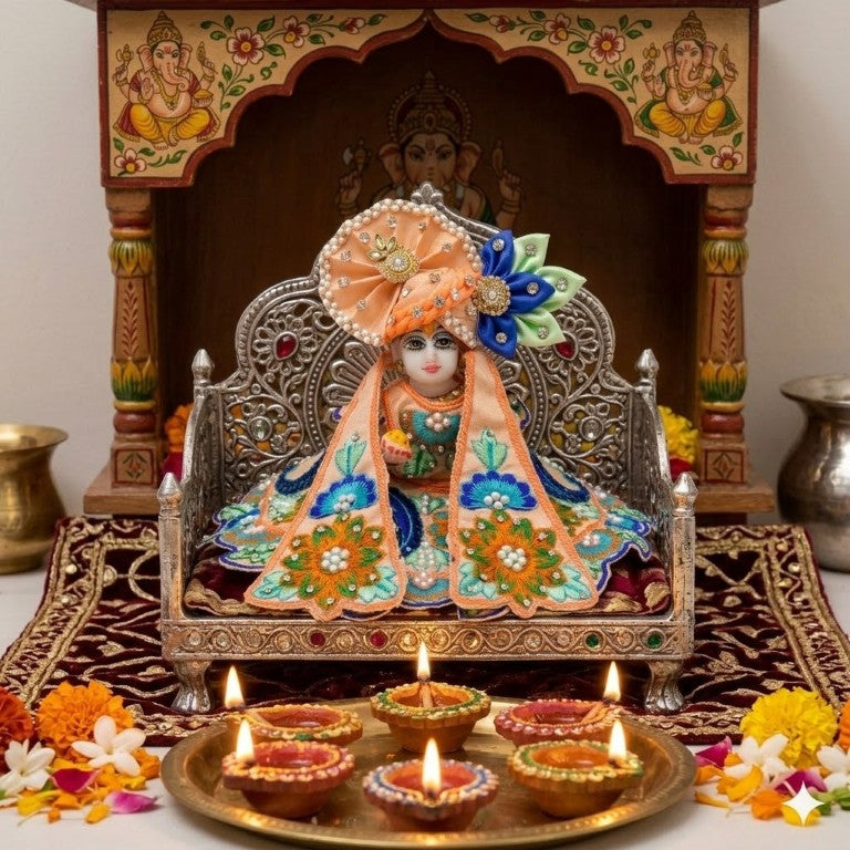 Tiny Shiny Laddu Gopal Poshak Thakur Ji Dress Heavy Designer Dress for Kanha Ji Fancy Dress for Bal Krishna Janmaasthmi Special for Ladoo Gopal Ji (Size- 0 to 5)