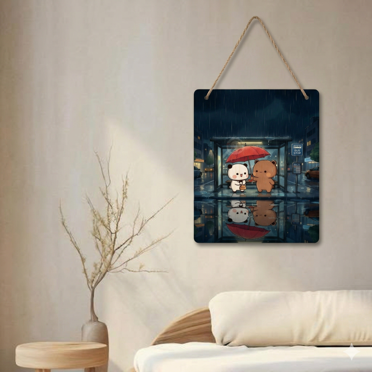 Rainy Night Bear Couple Wall Hanging | Aesthetic Romantic Room Decor