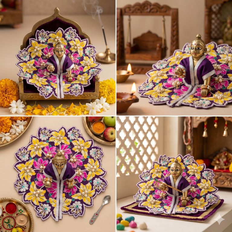 Tiny Shiny Laddu Gopal Poshak Thakur Ji Dress Heavy Designer Dress for Kanha Ji Fancy Dress for Bal Krishna Janmaasthmi Special for Ladoo Gopal Ji (Size-4 And 5)