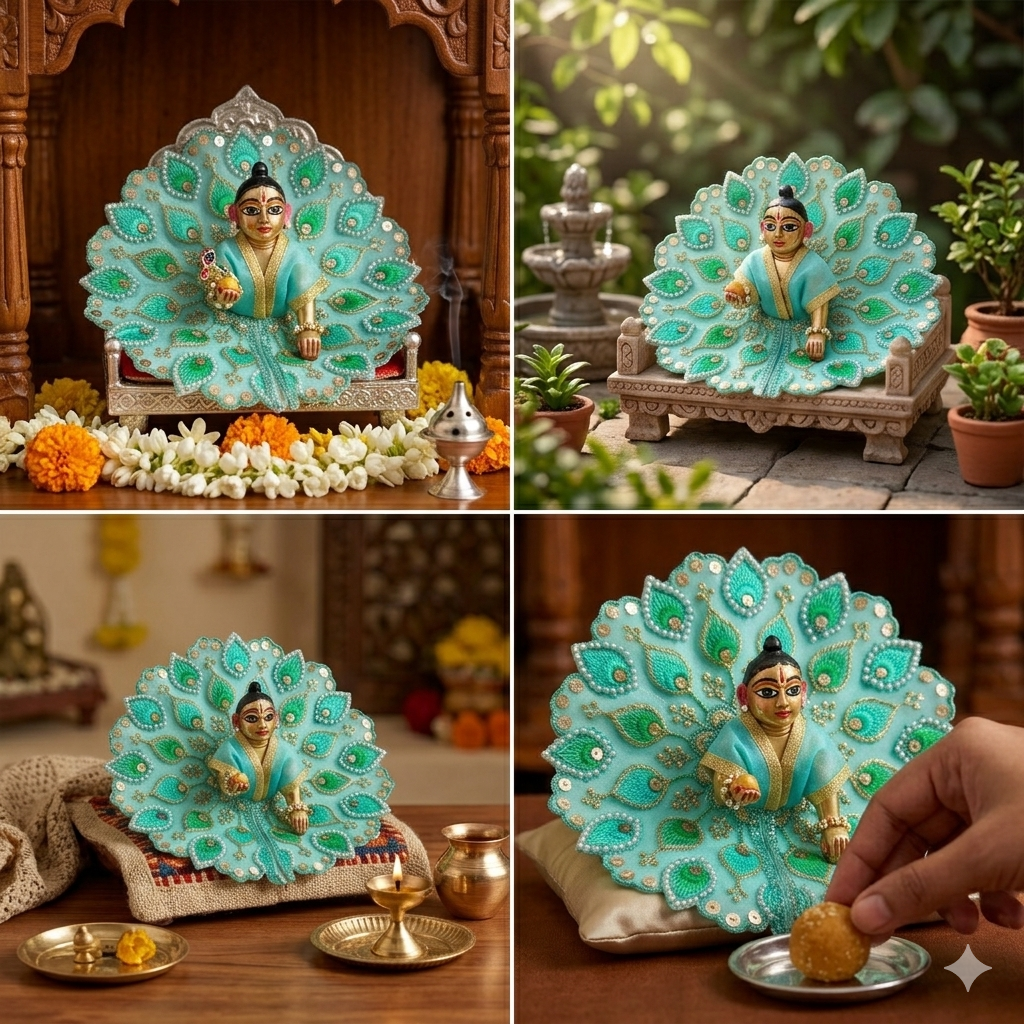 Tiny Shiny Laddu Gopal Poshak Thakur Ji Dress Heavy Designer Dress for Kanha Ji Fancy Dress for Bal Krishna Janmaasthmi Special for Ladoo Gopal Ji (Size-3 to 5)