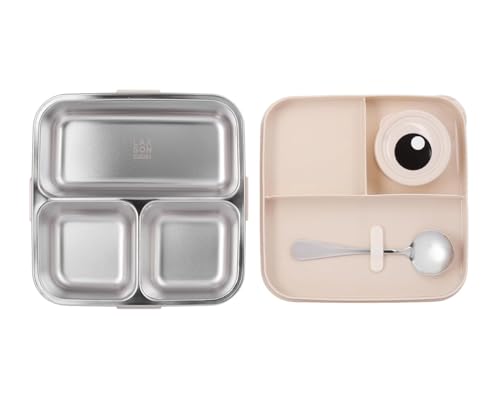 Cute Elephant Bento Lunch Box for Kids | 3 Compartment Leak-Proof BPA-Free Tiffin | Cartoon Elephant Design with Airtight Lid & Lock Clips | School, Travel & Picnic Lunch Container | Lunchbox (Grey) (1120ml + 70ml)