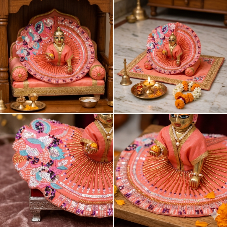 Tiny Shiny Laddu Gopal Poshak Thakur Ji Dress Heavy Designer Dress for Kanha Ji Fancy Dress for Bal Krishna Janmaasthmi Special for Ladoo Gopal Ji (Size-3 to 5)