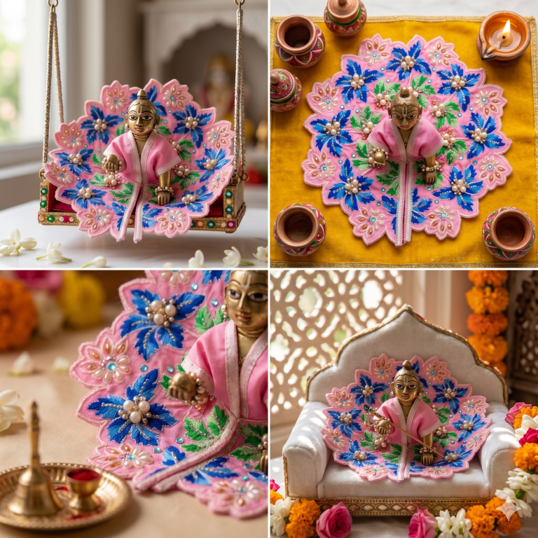 Tiny Shiny Laddu Gopal Poshak Thakur Ji Dress Heavy Designer Dress for Kanha Ji Fancy Dress for Bal Krishna Janmaasthmi Special for Ladoo Gopal Ji (Size-4 And 5)