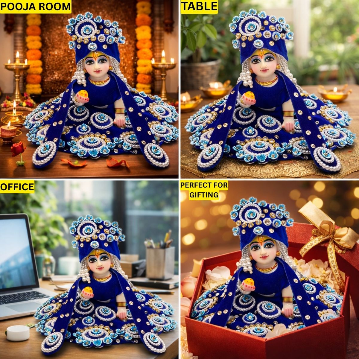 Tiny Shiny Laddu Gopal Poshak Thakur Ji Dress Heavy Designer Dress for Kanha Ji Fancy Dress for Bal Krishna Janmaasthmi Special for Ladoo Gopal Ji (Size- 1 to 6)