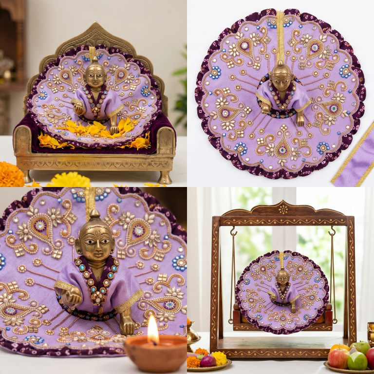 Tiny Shiny Laddu Gopal Poshak Thakur Ji Dress Heavy Designer Dress for Kanha Ji Fancy Dress for Bal Krishna Janmaasthmi Special for Ladoo Gopal Ji (Size-1 to 5)