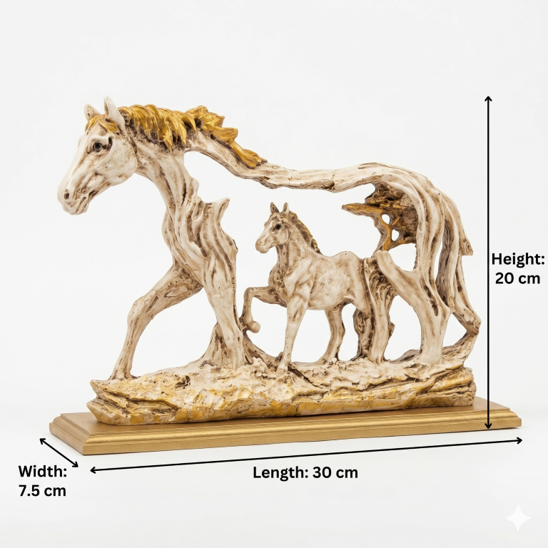 Galloping Horse & Foal Antique Figurine | Majestic Steed Home Decor