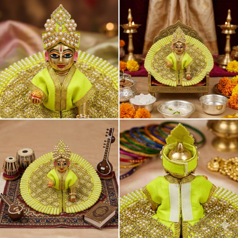 Tiny Shiny Laddu Gopal Poshak Thakur Ji Dress Heavy Designer Dress for Kanha Ji Fancy Dress for Bal Krishna Janmaasthmi Special for Ladoo Gopal Ji (Size-4 And 5)