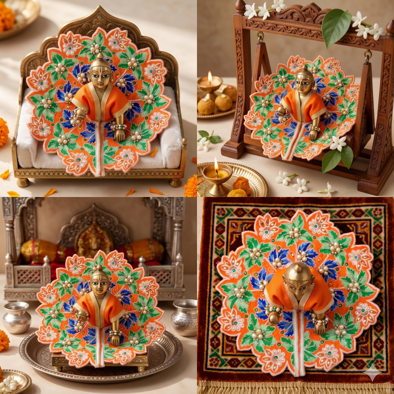 Tiny Shiny Laddu Gopal Poshak Thakur Ji Dress Heavy Designer Dress for Kanha Ji Fancy Dress for Bal Krishna Janmaasthmi Special for Ladoo Gopal Ji (Size-4 And 5)