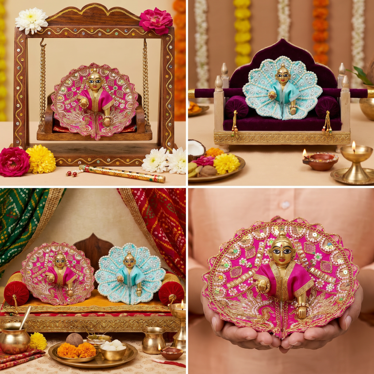 Tiny Shiny Laddu Gopal Poshak Thakur Ji Dress Heavy Designer Dress for Kanha Ji Fancy Dress for Bal Krishna Janmaasthmi Special for Ladoo Gopal Ji (Size-0 to 2)