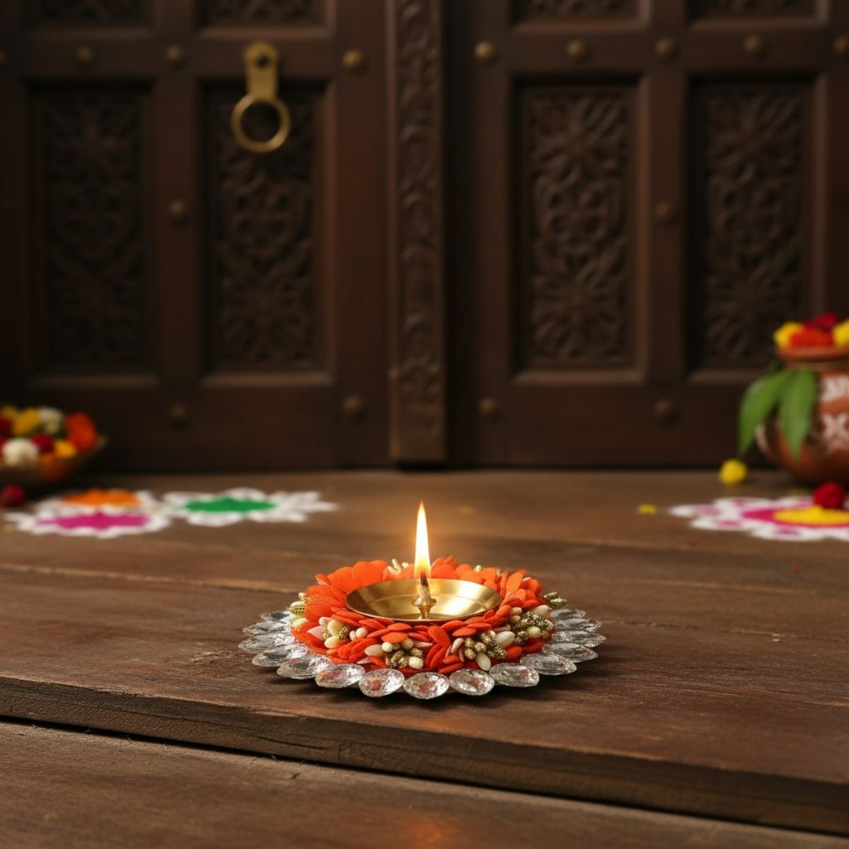 Brass Jyot Diya - Orange