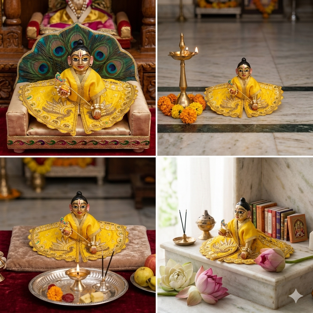Tiny Shiny Laddu Gopal Poshak Thakur Ji Dress Heavy Designer Dress for Kanha Ji Fancy Dress for Bal Krishna Janmaasthmi Special for Ladoo Gopal Ji (Size-4 And 5)