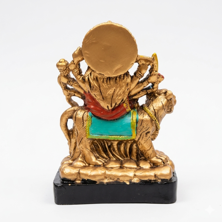 Divine Maa Durga Idol on Lion - Antique Bronze & Turquoise Finish (13.5 cm) | Sherawali Mata Murti for Home Decor & Pooja