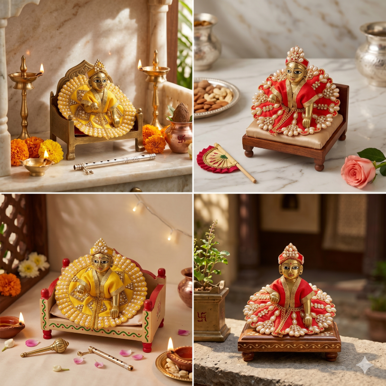 Tiny Shiny Laddu Gopal Poshak Thakur Ji Dress Heavy Designer Dress for Kanha Ji Fancy Dress for Bal Krishna Janmaasthmi Special for Ladoo Gopal Ji (Size-1 And 2)