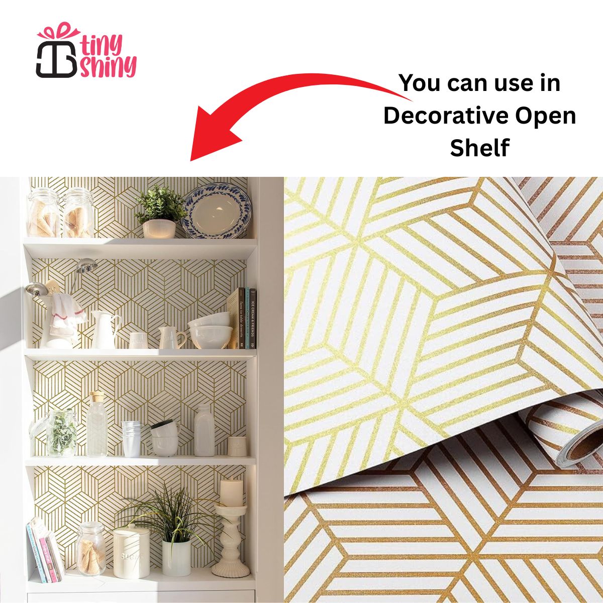 White and Gold Geometric Lines Removable Wallpaper