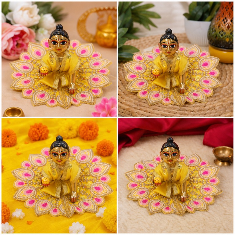 Tiny Shiny Laddu Gopal Poshak Thakur Ji Dress Heavy Designer Dress for Kanha Ji Fancy Dress for Bal Krishna Janmaasthmi Special for Ladoo Gopal Ji (Size-4)
