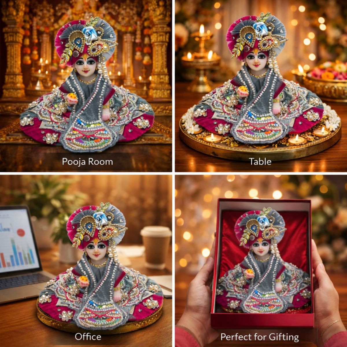 Tiny Shiny Laddu Gopal Poshak Thakur Ji Dress Heavy Designer Dress for Kanha Ji Fancy Dress for Bal Krishna Janmaasthmi Special for Ladoo Gopal Ji (Size- 2 to 6)