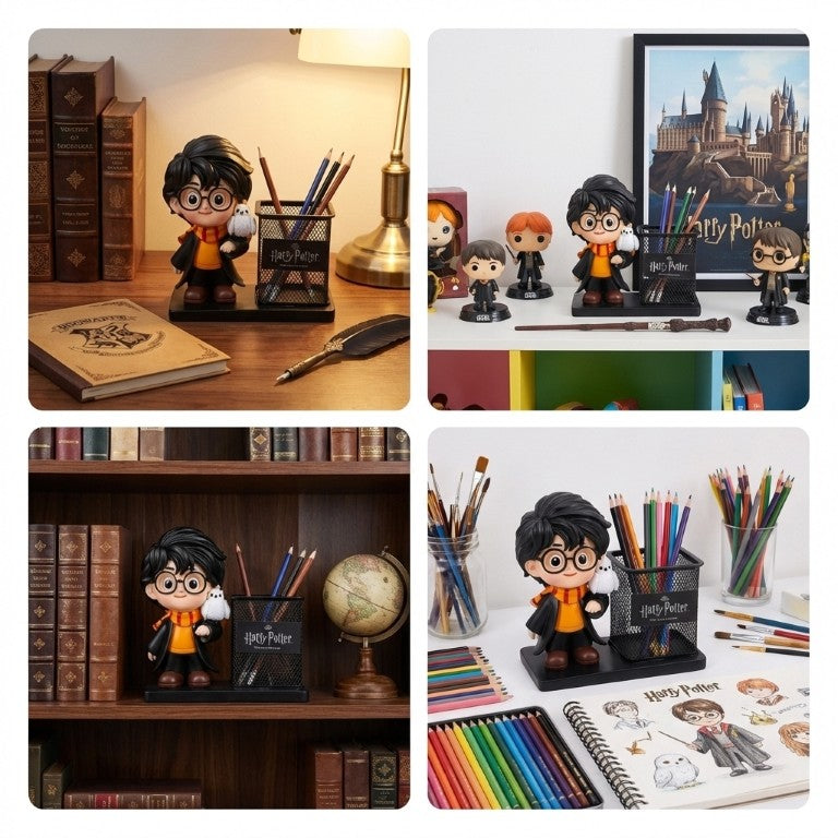 Chibi Harry Potter & Hedwig Desk Organizer | Magical Figurine Pen Holder