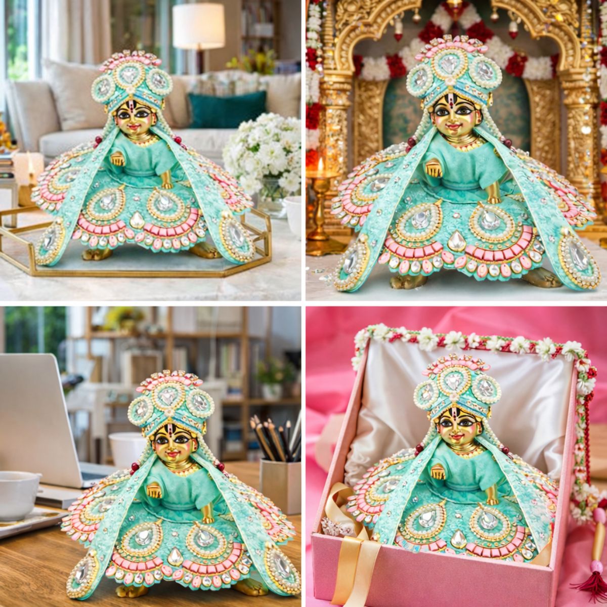 Tiny Shiny Laddu Gopal Poshak Thakur Ji Dress Heavy Designer Dress for Kanha Ji Fancy Dress for Bal Krishna Janmaasthmi Special for Ladoo Gopal Ji (Size-2)