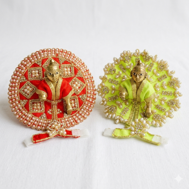 Tiny Shiny Laddu Gopal Poshak Thakur Ji Dress Heavy Designer Dress for Kanha Ji Fancy Dress for Bal Krishna Janmaasthmi Special for Ladoo Gopal Ji (Size-1 And 2)