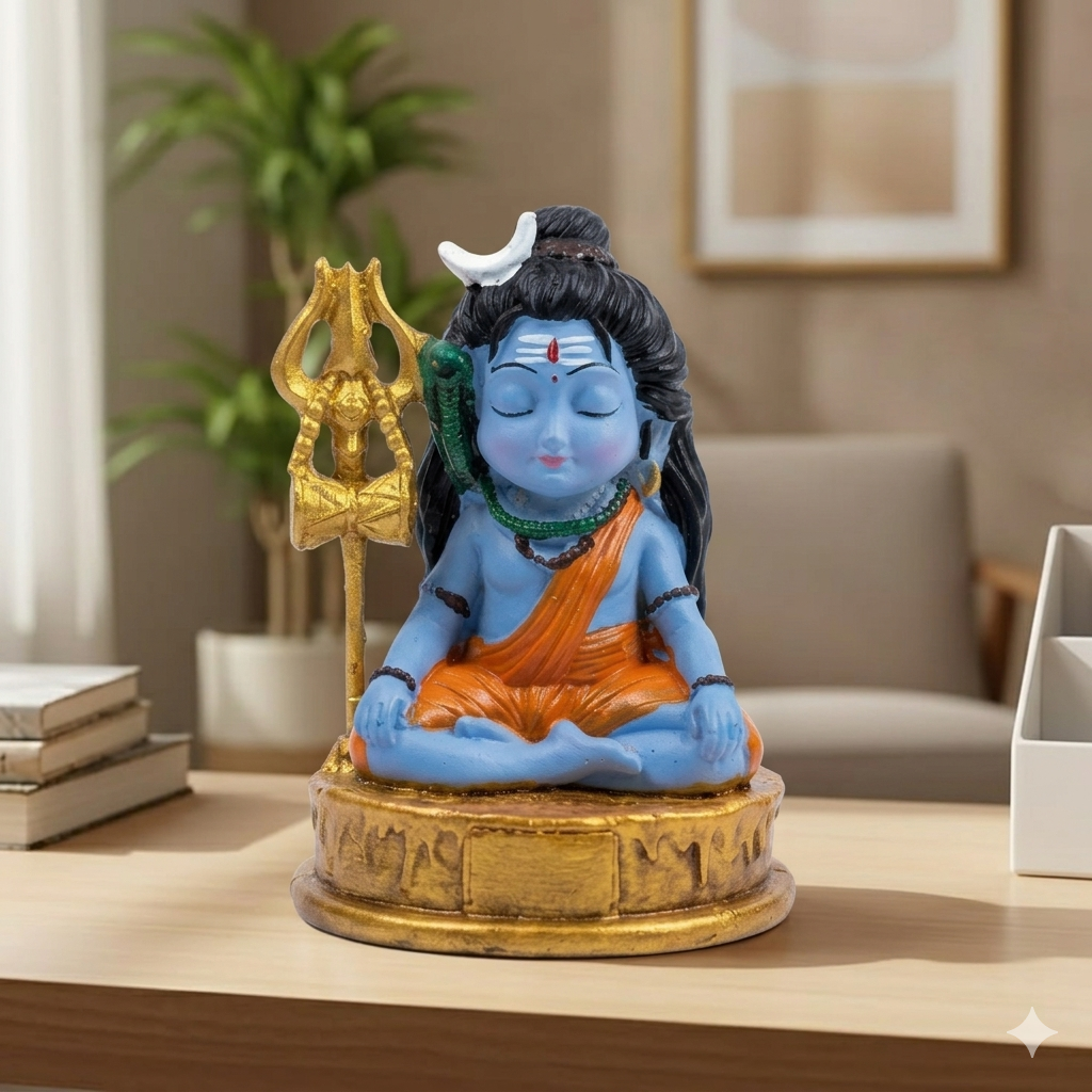 Meditating Little Shiva (Adiyogi) Miniature Idol - Cute Mahadev Figurine for Car Dashboard & Home Decor