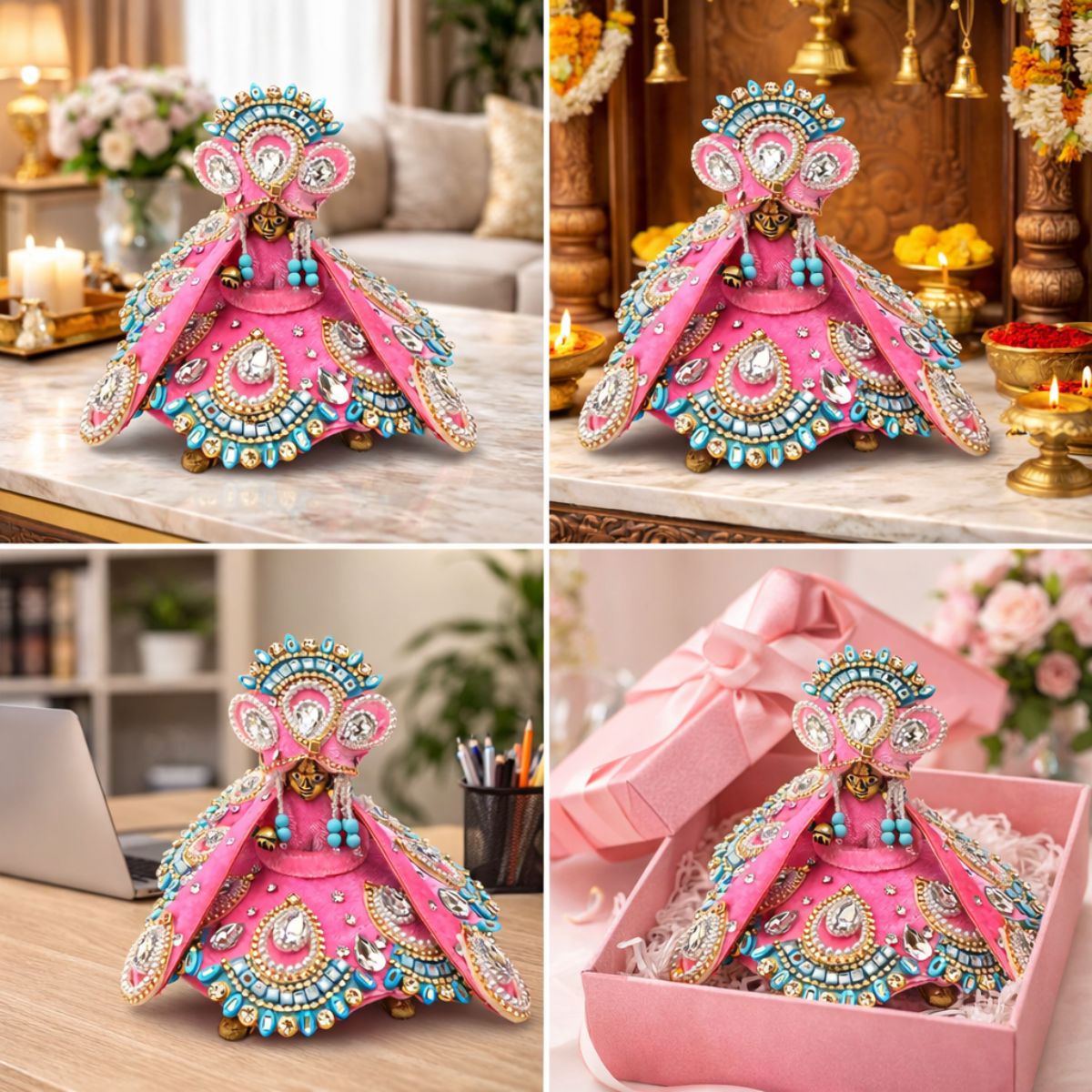 Tiny Shiny Laddu Gopal Poshak Thakur Ji Dress Heavy Designer Dress for Kanha Ji Fancy Dress for Bal Krishna Janmaasthmi Special for Ladoo Gopal Ji (Size-2)