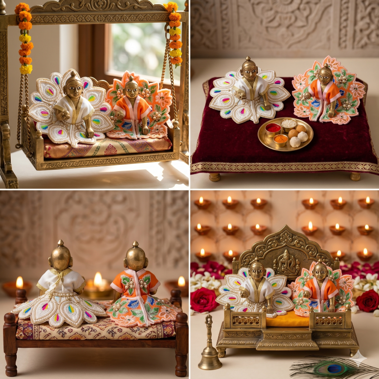 Tiny Shiny Laddu Gopal Poshak Thakur Ji Dress Heavy Designer Dress for Kanha Ji Fancy Dress for Bal Krishna Janmaasthmi Special for Ladoo Gopal Ji (Size-0 to 2)