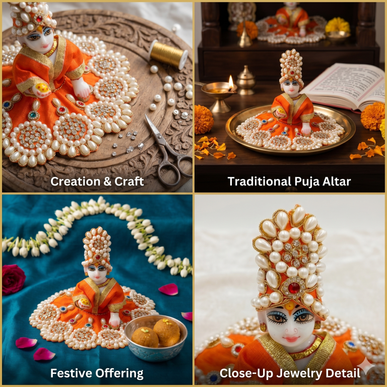 Tiny Shiny Laddu Gopal Poshak Thakur Ji Dress Heavy Designer Dress for Kanha Ji Fancy Dress for Bal Krishna Janmaasthmi Special for Ladoo Gopal Ji (Size- 3 to 5)