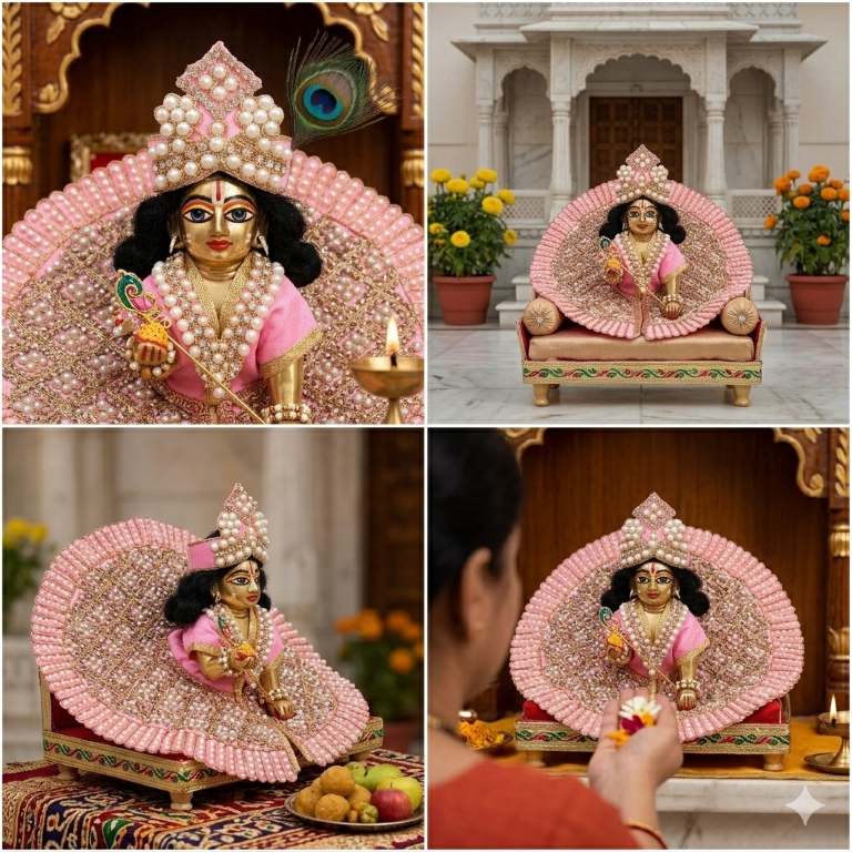 Tiny Shiny Laddu Gopal Poshak Thakur Ji Dress Heavy Designer Dress for Kanha Ji Fancy Dress for Bal Krishna Janmaasthmi Special for Ladoo Gopal Ji (Size-4 And 5)