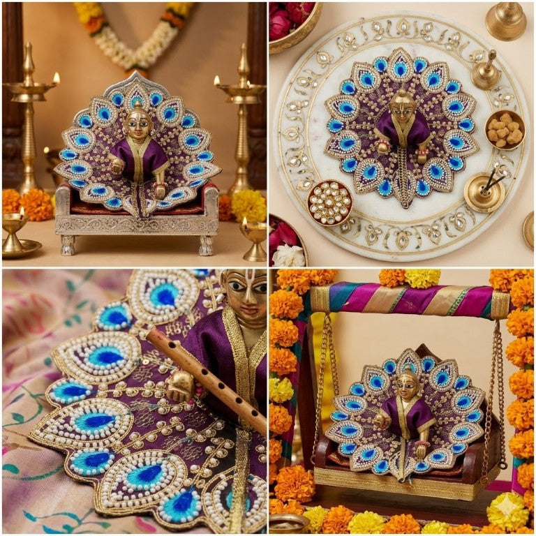 Tiny Shiny Laddu Gopal Poshak Thakur Ji Dress Heavy Designer Dress for Kanha Ji Fancy Dress for Bal Krishna Janmaasthmi Special for Ladoo Gopal Ji (Size-4)