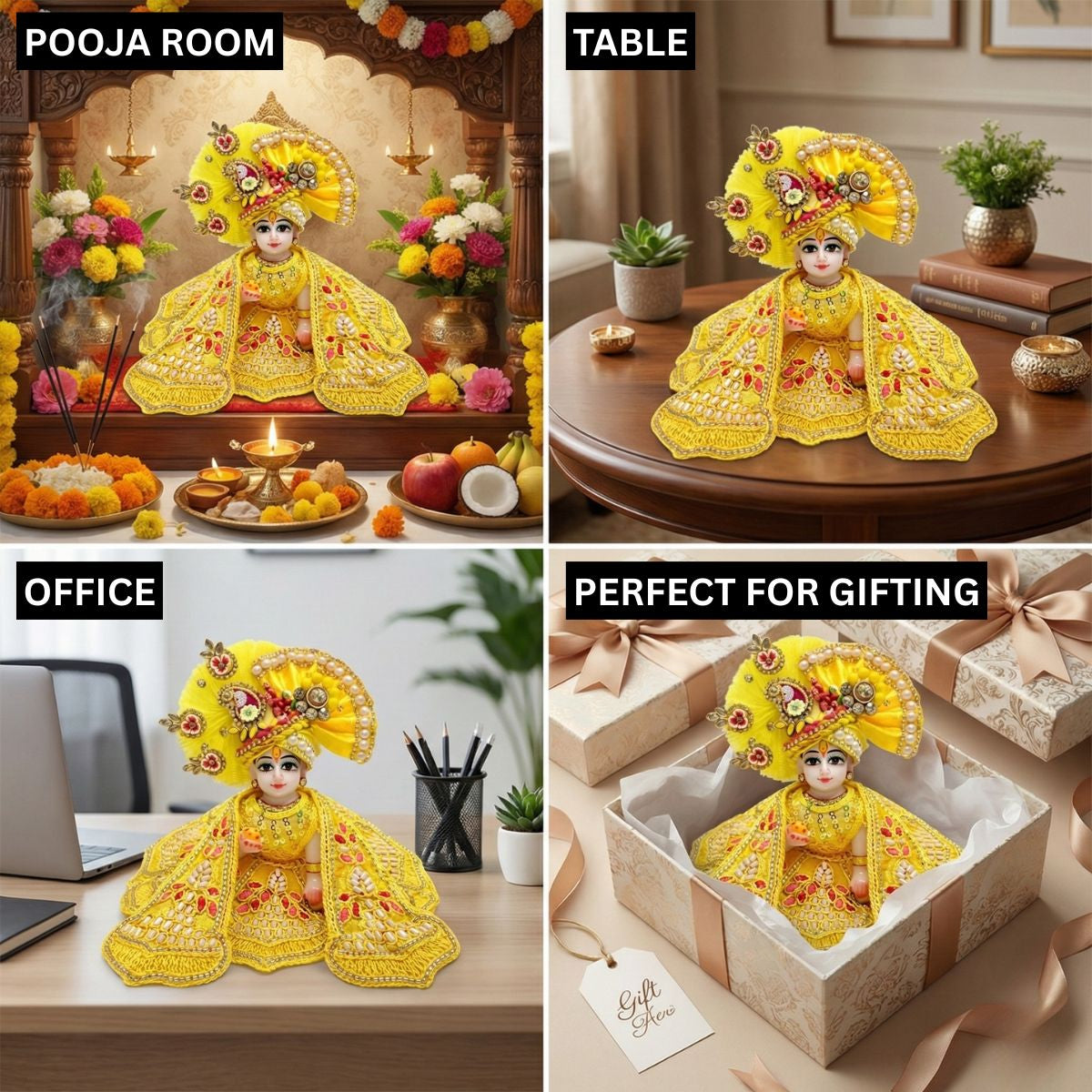 Tiny Shiny Laddu Gopal Poshak Thakur Ji Dress Heavy Designer Dress for Kanha Ji Fancy Dress for Bal Krishna Janmaasthmi Special for Ladoo Gopal Ji (Size- 0 to 6)