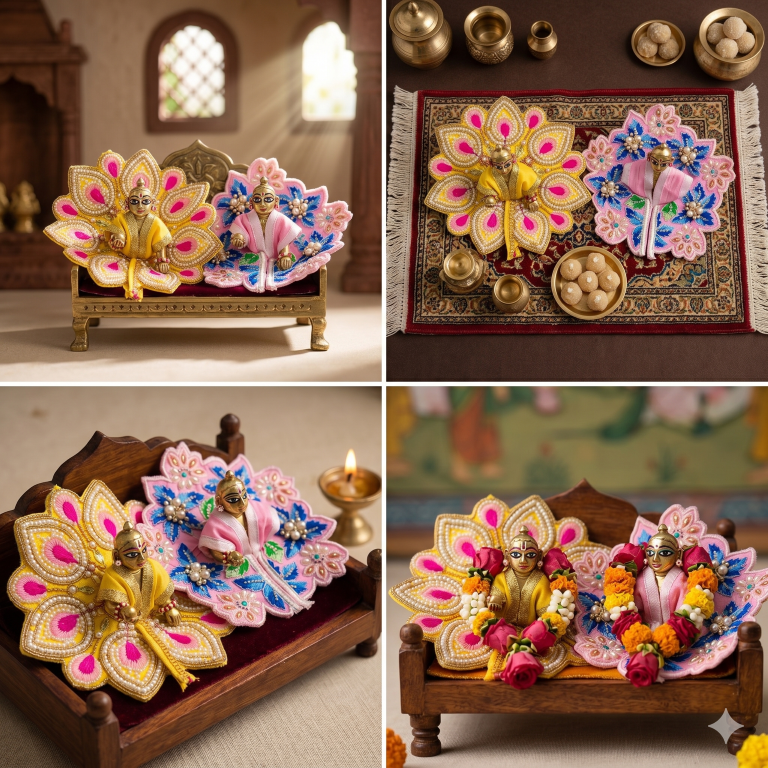 Tiny Shiny Laddu Gopal Poshak Thakur Ji Dress Heavy Designer Dress for Kanha Ji Fancy Dress for Bal Krishna Janmaasthmi Special for Ladoo Gopal Ji (Size-0 to 2)