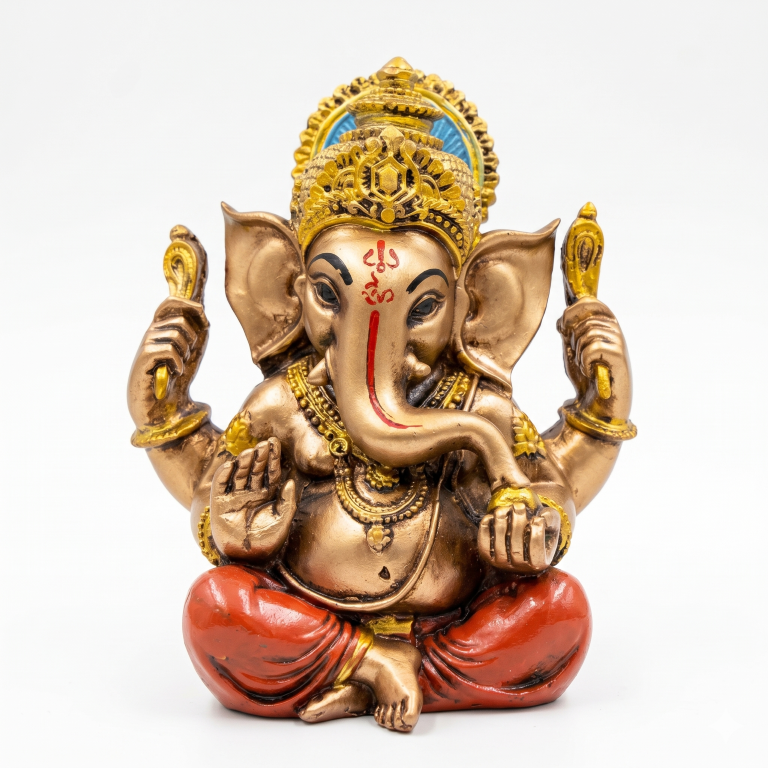 Majestic Lord Ganesha Idol with Blue Halo - Antique Bronze Finish (13.5 cm) | Premium Home Decor & Spiritual Gift