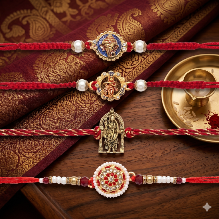 Set of 4 Premium Divine Rakhi Set for Brother, Bhai, Multicolor