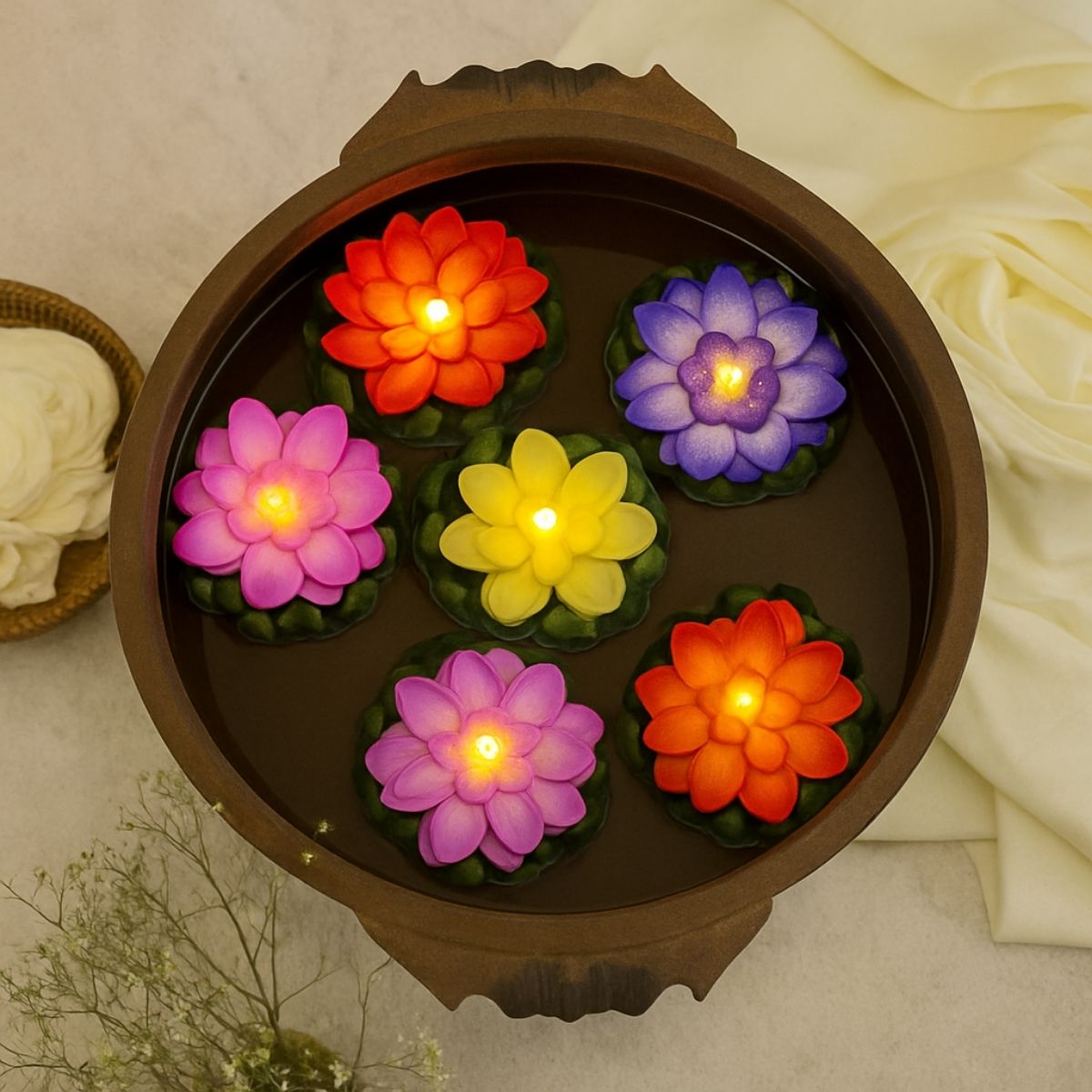 6Pc Floating LED Lotus Candle