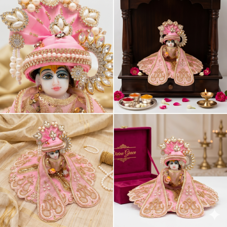 Tiny Shiny Laddu Gopal Poshak Thakur Ji Dress Heavy Designer Dress for Kanha Ji Fancy Dress for Bal Krishna Janmaasthmi Special for Ladoo Gopal Ji (Size-0 to 5)