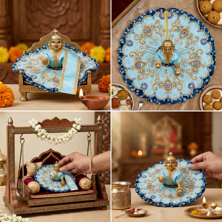Tiny Shiny Laddu Gopal Poshak Thakur Ji Dress Heavy Designer Dress for Kanha Ji Fancy Dress for Bal Krishna Janmaasthmi Special for Ladoo Gopal Ji (Size-1 to 5)
