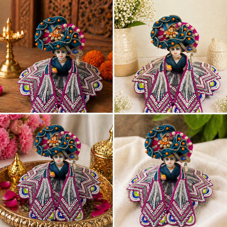 Tiny Shiny Laddu Gopal Poshak Thakur Ji Dress Heavy Designer Dress for Kanha Ji Fancy Dress for Bal Krishna Janmaasthmi Special for Ladoo Gopal Ji (Size-0 to 5)