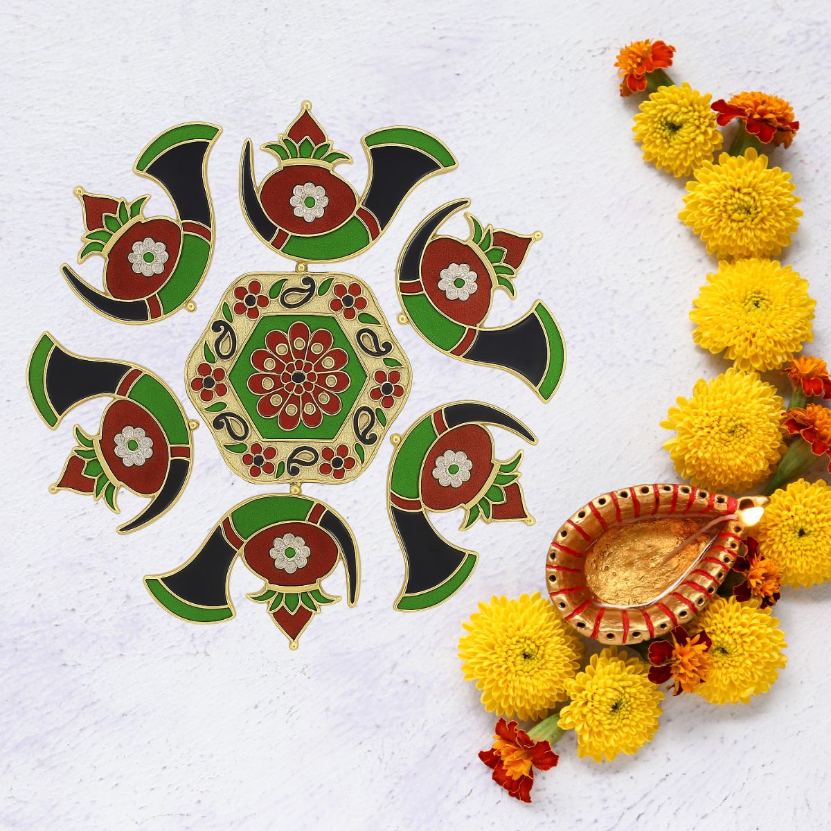 Kalash Meena Stone Rangoli —  Decorative Reusable Festive Floor Art for Diwali