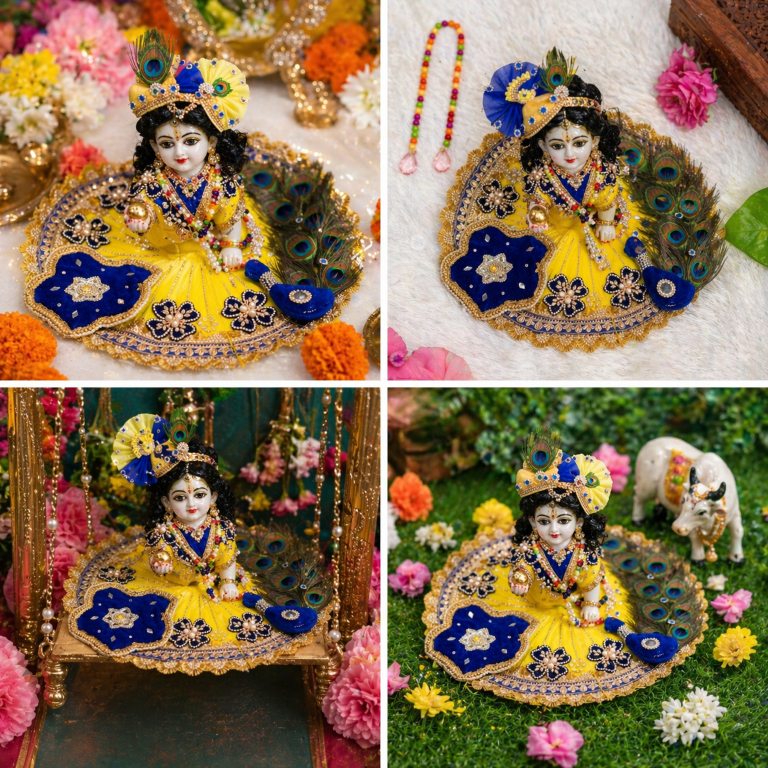 Tiny Shiny Laddu Gopal Poshak Thakur Ji Dress Heavy Designer Dress for Kanha Ji Fancy Dress for Bal Krishna Janmaasthmi Special for Ladoo Gopal Ji Multicolour (Size-1 to 6)