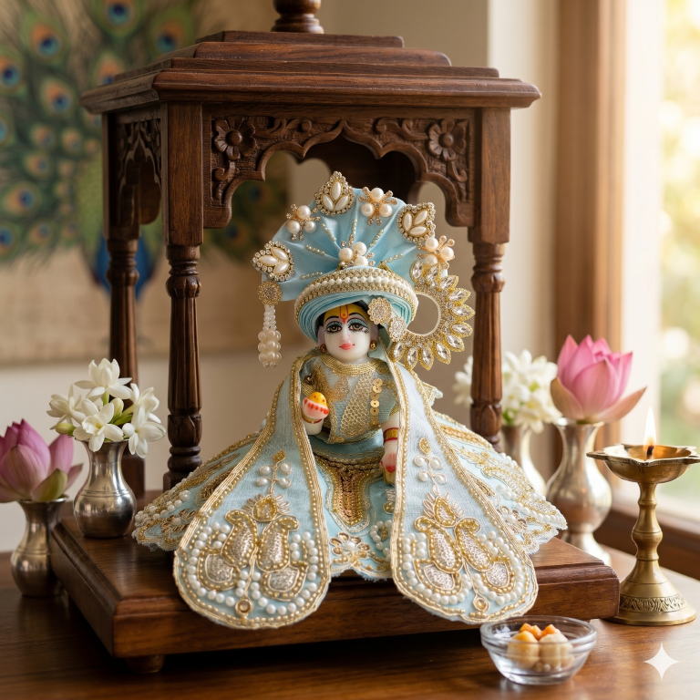 Tiny Shiny Laddu Gopal Poshak Thakur Ji Dress Heavy Designer Dress for Kanha Ji Fancy Dress for Bal Krishna Janmaasthmi Special for Ladoo Gopal Ji (Size-0 to 5)