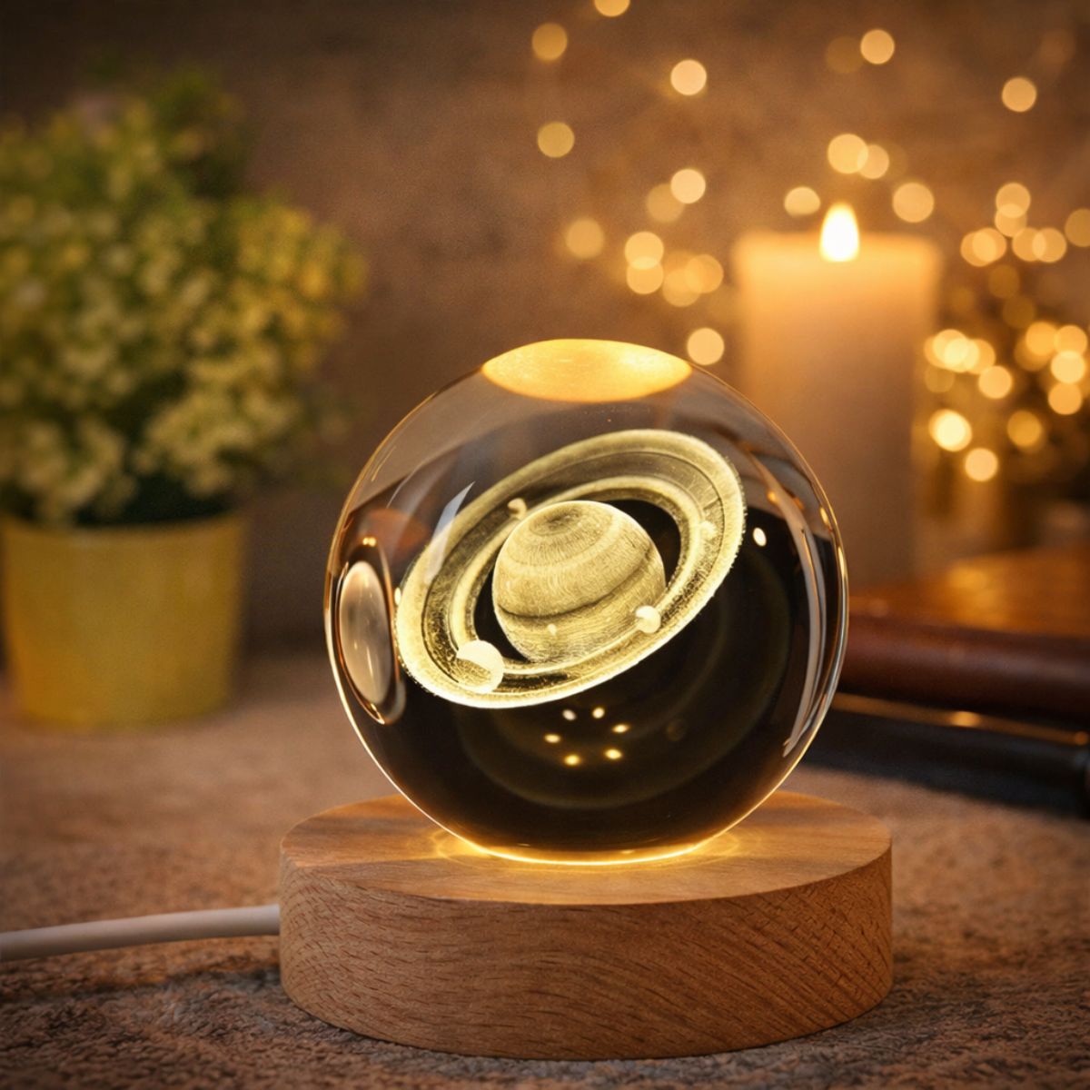 Tiny Shiny 3D Crystal Saturn Ball Night Light —  LED Desk Lamp with Multicolor Glow