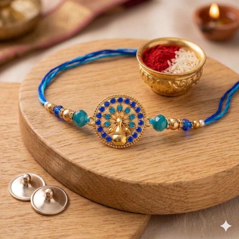 Rakhi Gift Set Brother with Life Tree Rakhi, Roli Chawa, Sipra, Key Chain and chocolate box