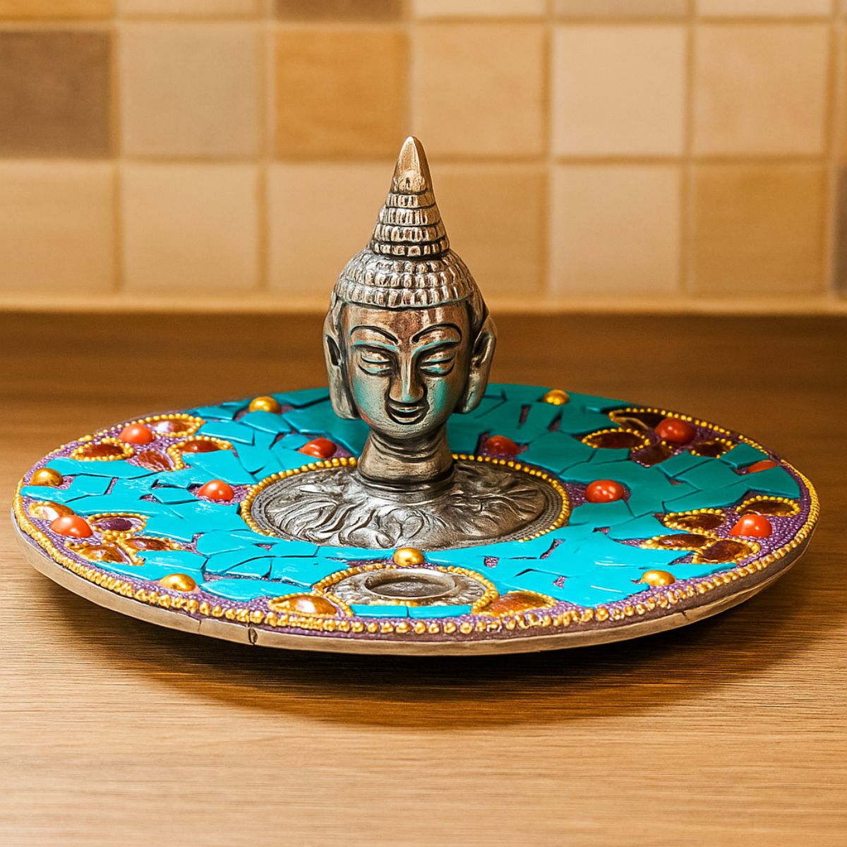 Metal Buddha Incense Plate and Dhoop Burner with Agarbatti Stand
