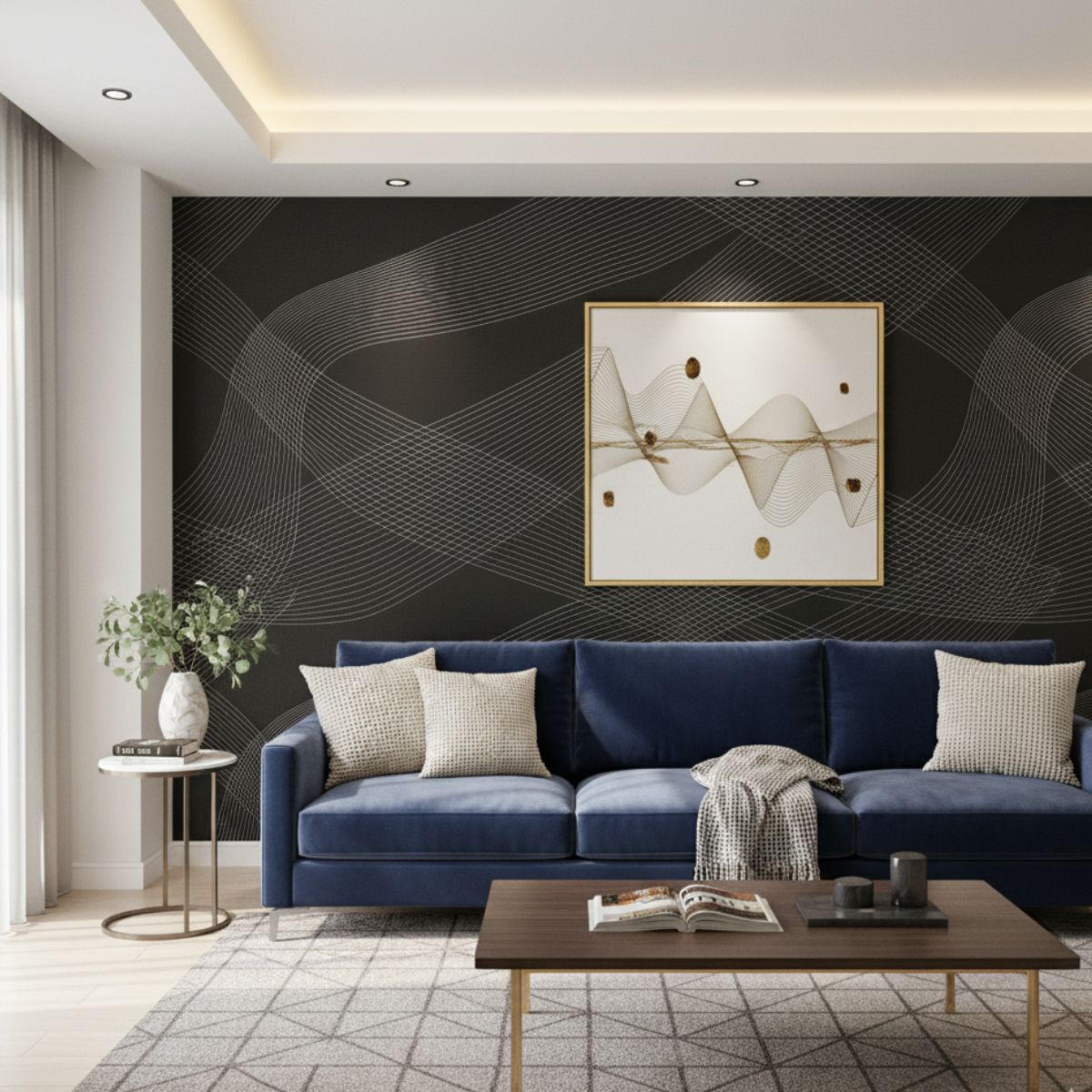 Tiny Shiny Black Gold Gradient Geometric Line Wallpaper